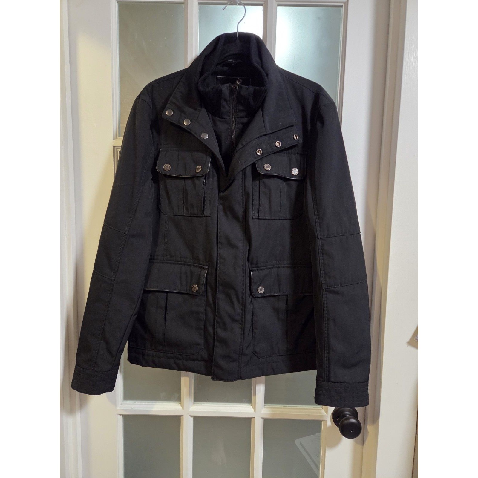 Hugo Boss Men's Black Field Jacket Military Utility Coat Pocket Zip Snap 40r